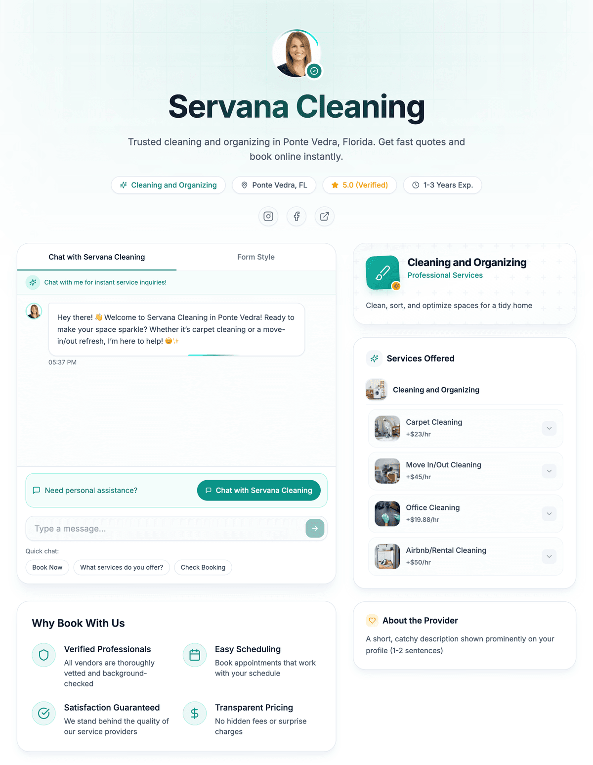 Your Servana booking page